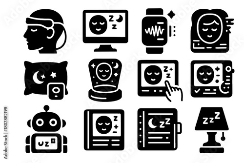 Connected vector futuristic rem digital icons ai smart night sleep icon dream