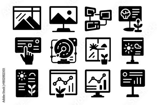 Futuristic scenery icon interactive display window smart automated device digital tech vector