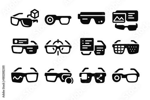 Glasses icons guidance icon eyewear interface hud vector ar digital connected environment