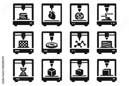 Device vector printing cellular d laboratory scaffold icons printer icon culture biopolymer