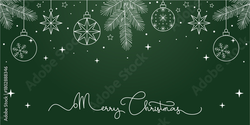 Merry Christmas vector decoration with Merry Christmas lettering on green background