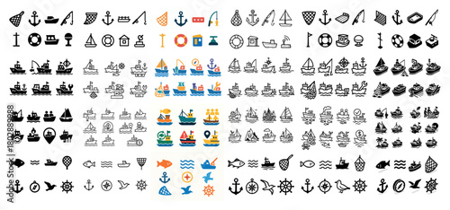 Nautical icons collection: boats and anchors