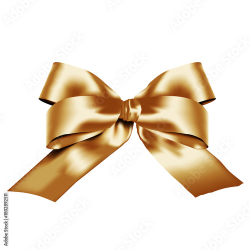 Luxurious bow made of shimmering gold satin ribbon. This elegant design element is ideal for adding a touch of sophistication to holiday greetings, gift wrapping images, seasonal promotions, luxury br