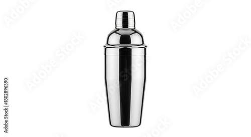 Cocktail shaker, Polished stainless steel with ribbed cap, isolated on white or transparent background. PNG