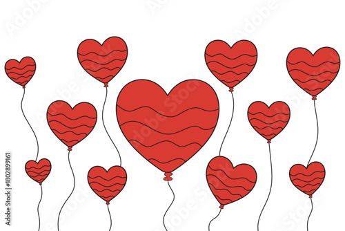 Red hearts balloon vector. Design for valentine's Day, Mother's Day decoration on transparent background	