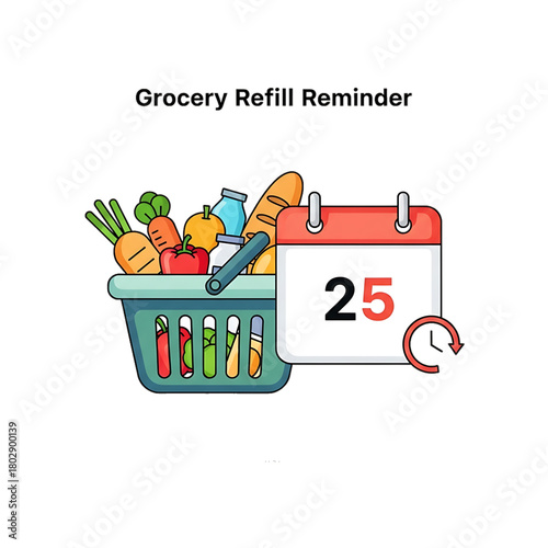Grocery basket with refill reminder calendar.