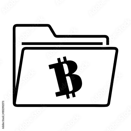 Bitcoin Cryptocurrency Digital Folder Icon: Secure Digital Asset Storage Concept in Black Outline
