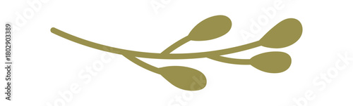 Flat mistletoe branch ornament with a green cardboard style. Christmas decoration and kraft party accent create a festive winter mood. Perfect box or gift centerpiece for eco holiday decor.