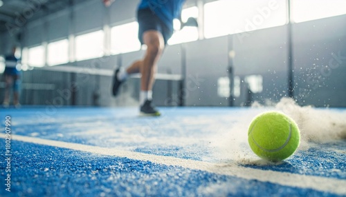 Tennis Ball Action on Blue Court with Player