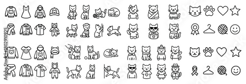 Cute cat and clothing icons collection
