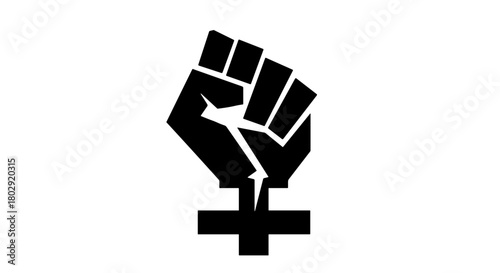 Feminist power symbol in bold vector style, black monochrome, representing women's rights and gender equality