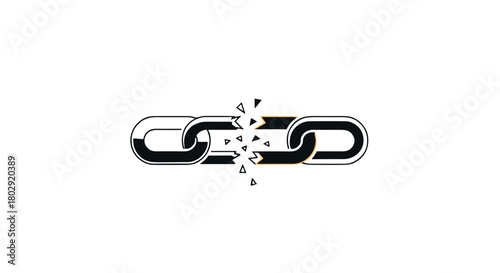 Broken chain icon in modern vector style, black and white with gold accents, representing freedom and breaking limits