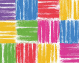 Wzorzyste tło z kolorowych, pociągnięć pędzla w kratę, idealne do projektów graficznych i dekoracji.