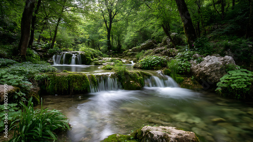 A small stream in the forest, lush vegetation