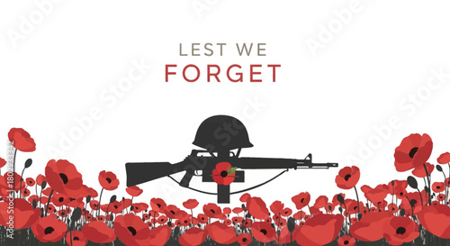 Profound Remembrance Day banner honoring courageous military personnel with symbolic red poppy flowers and a soldier's silhouette