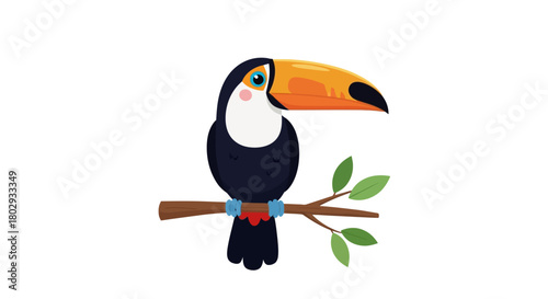 Cartoon Toucan Bird Perched on a Branch in Vector Illustration
