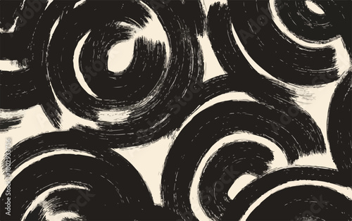 Abstrakcyjny wzór czarnych pociągnięć pędzla w kształcie łuków na jasnym tle, grafika wektorowa.
