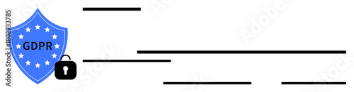 Blue shield labeled GDPR with stars and a padlock, symbolizing data protection and regulation. Ideal for privacy policies, cybersecurity, legal compliance, online safety, data control, IT law, simple