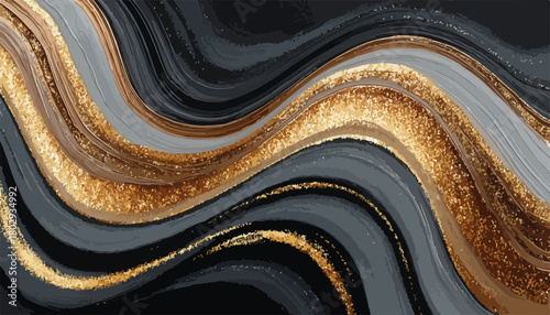 Abstrakcyjna, falująca tekstura w kolorach złota, szarości i czerni, idealna jako tło graficzne.
