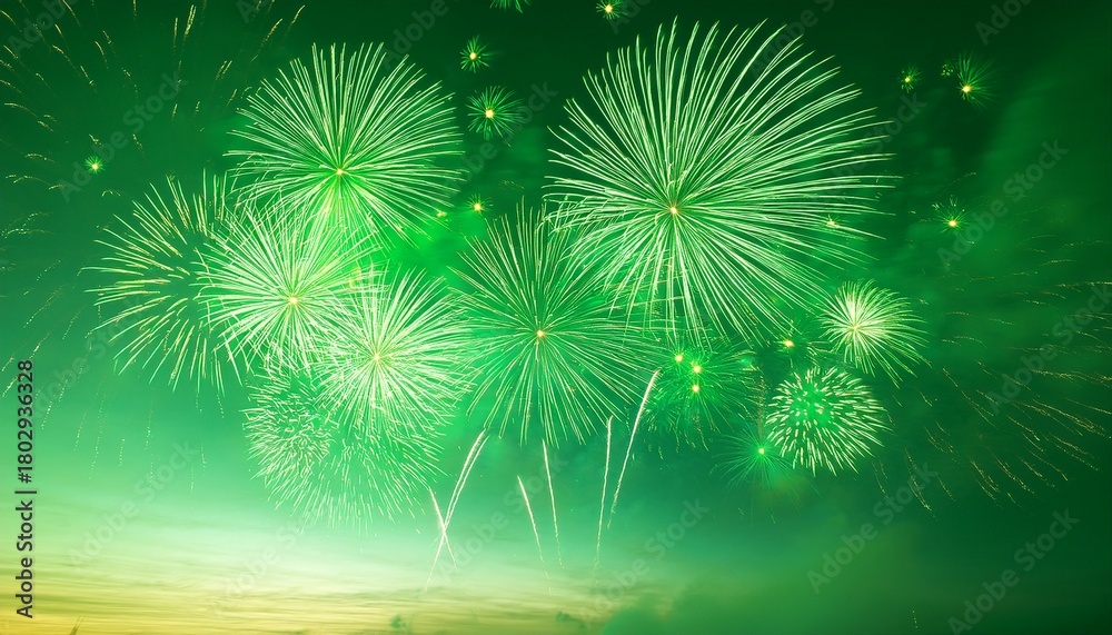 Fototapeta premium fireworks display against green sky