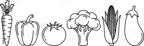 Line art vegetables in a row
