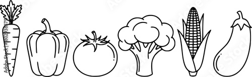 Line art vegetables in a row

