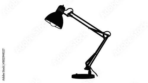 Vector illustration of adjustable black desk lamp with articulated arm isolated on transparent background