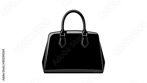 Vector illustration of a glossy black handbag with top handles, isolated on transparent background 