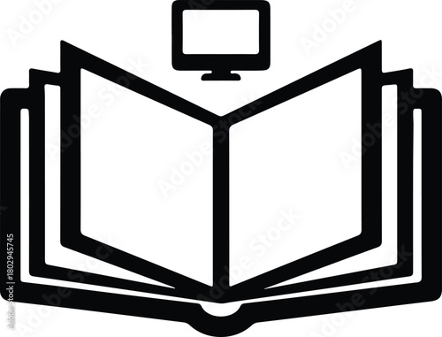 Illustration book and computer screen combination silhouette vector