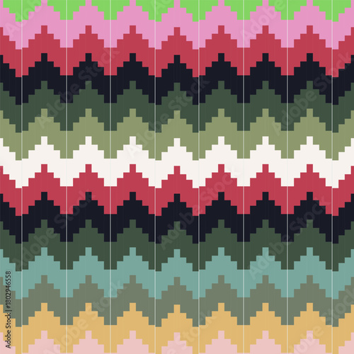 Muted boho chevron stacks blending warm and cool tones in cascading rows ideal for modern interior fabrics and apparel prints