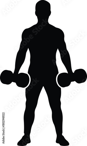 Illustration Silhouette of muscular man lifting dumbbells training silhouette vector