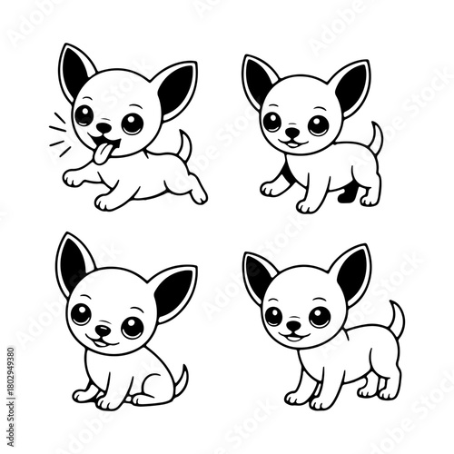 Cute cartoon chihuahuas in different playful poses showcasing their charm