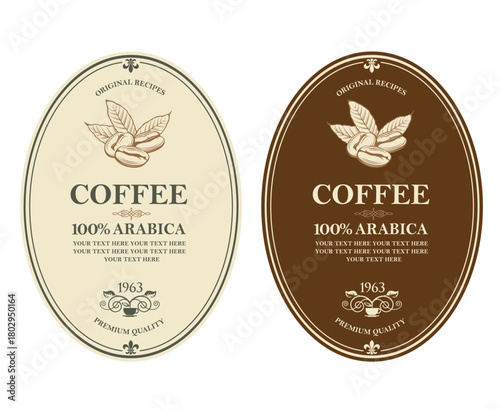 collection of coffee labels isolated on white backgraund