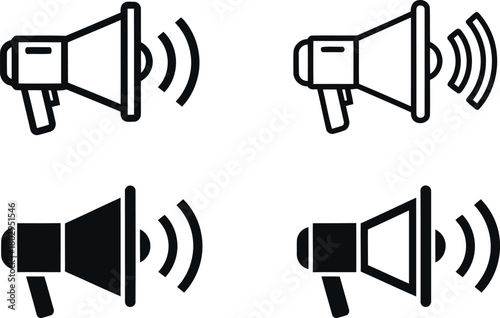 Megaphone icon set with sound waves Vector