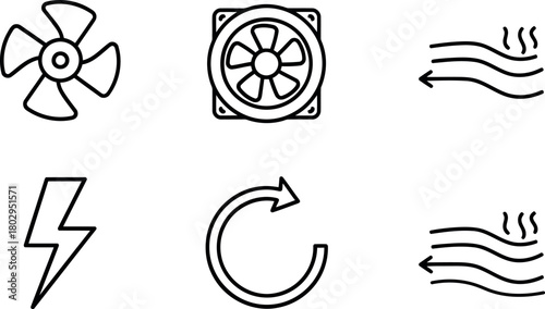 Hvac, energy and refresh line icon set Vector
