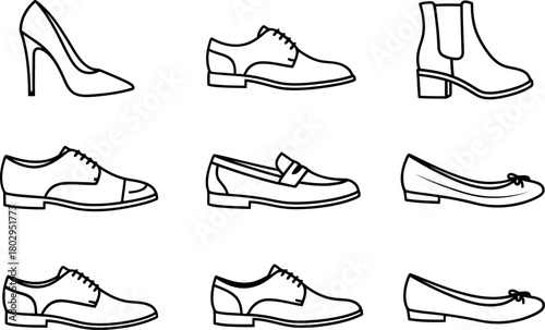Shoes footwear outline icon collection Vector