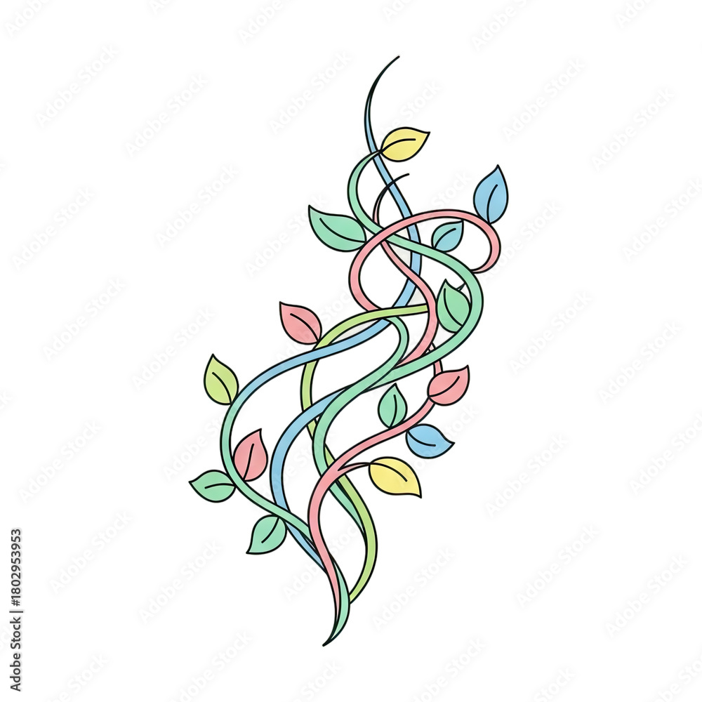 Fototapeta premium Delicate Swirling Vine with Pastel Colored Leaves and Soft Glowing Background
