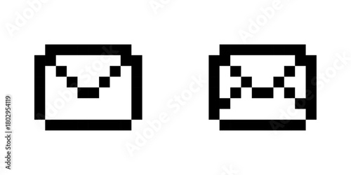 Pixel mail icons set, envelope symbols in 8-bit style, message icons, mail icons for retro games, pixel art, vector illustration.