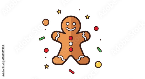 Festive Gingerbread Man Cookie with Sprinkles and Stars - Sweet Christmas Treat Illustration