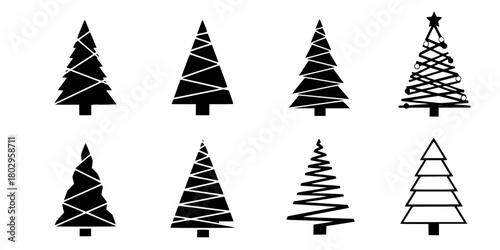 Geometric Christmas Tree Set Six Minimalist Flat Vector Icons
