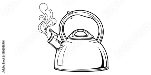 Classic Stovetop Kettle Steaming Simple Outline Vector