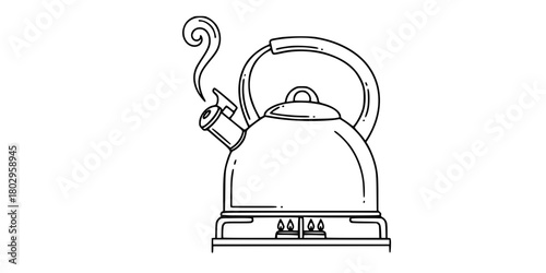 Classic Stovetop Kettle Steaming Simple Outline Vector