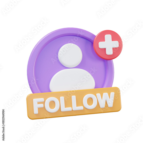 Follow Icon 3D Render of a Social Media Button for Connection and Engagement