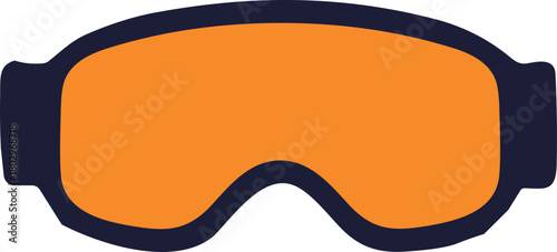 Stylish and modern ski goggles with an orange lens and dark navy frame, isolated on a transparent background for winter sports enthusiasts.