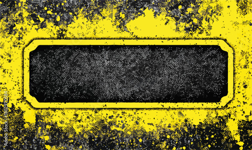 거친 질감의 노란색과 검은색 배경에 빈 사각형 프레임이 있는 추상적인 디자인