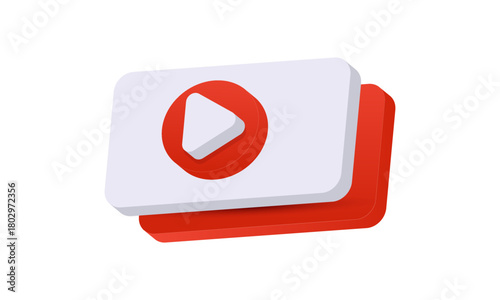 3d icon social media play red video on background