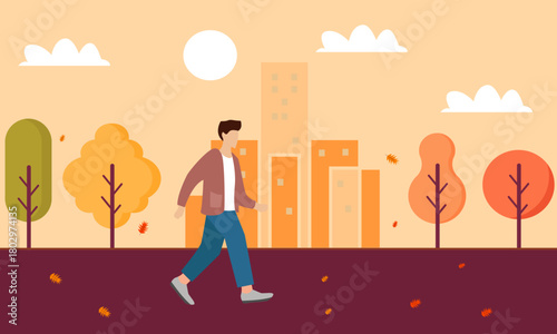 man walking in autumn park