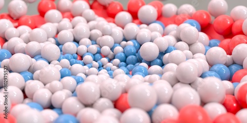 blue white and red plastic balls background 3D computer generated image