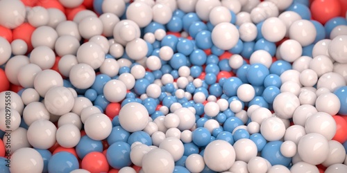 blue white and red plastic balls abstract background 3D computer generated image