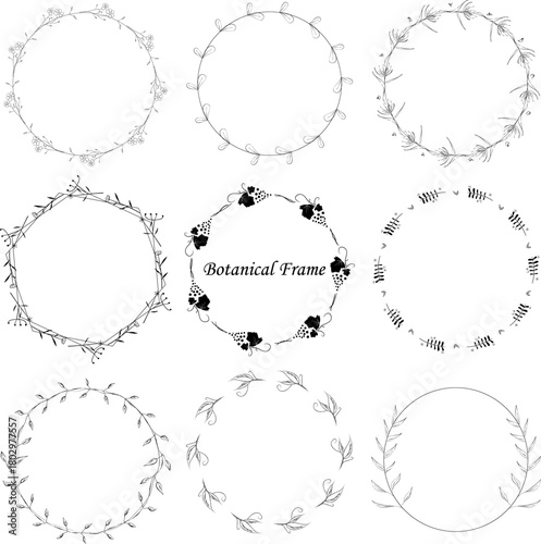 Hand Drawn Leaf Wreath Frame Set
